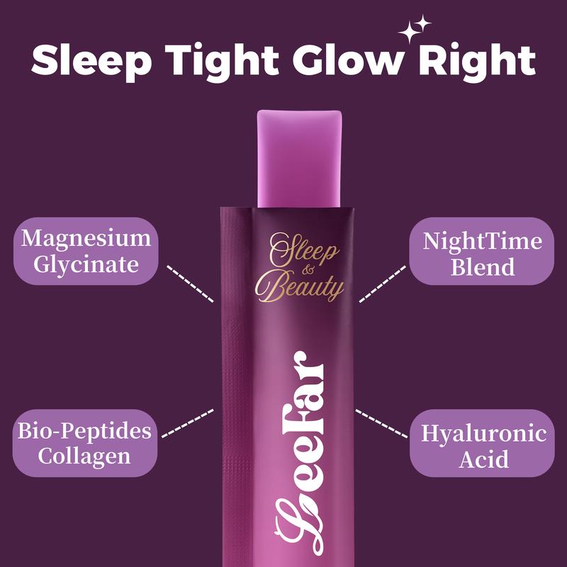 LeeFar Sleep & Beauty Collagen Jelly – 1800mg Bio-Peptides Collagen + Nighttime Blend | Magnesium Glycinate, L-Theanine, Hyaluronic Acid | Restful Sleep, Skin Elasticity & Hydration, Collagen Formation for Hair, Skin & Nails | Grape Flavor |15 Stick Packs