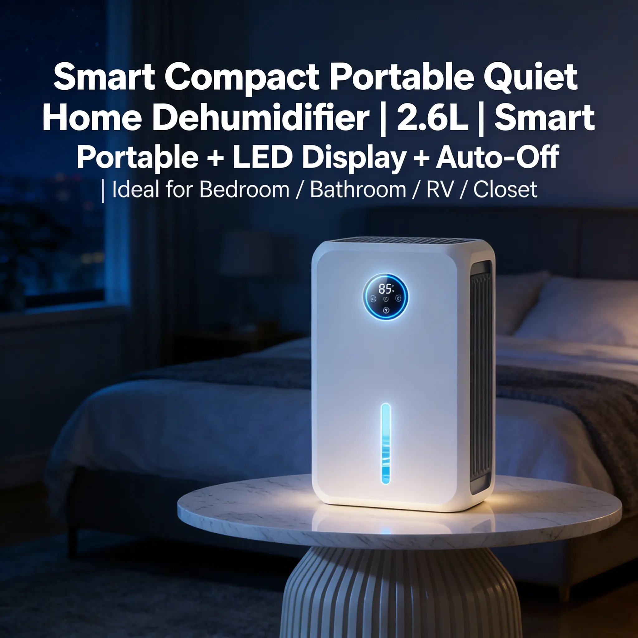 2.6L Portable Indoor Dehumidifier for Small Spaces - Moisture Control, Quiet Operation, Auto Shut Off, LED Display, Closet & Bathrooms Use (Home Improvement Heating Cooling Ventilation), Indoor Use
