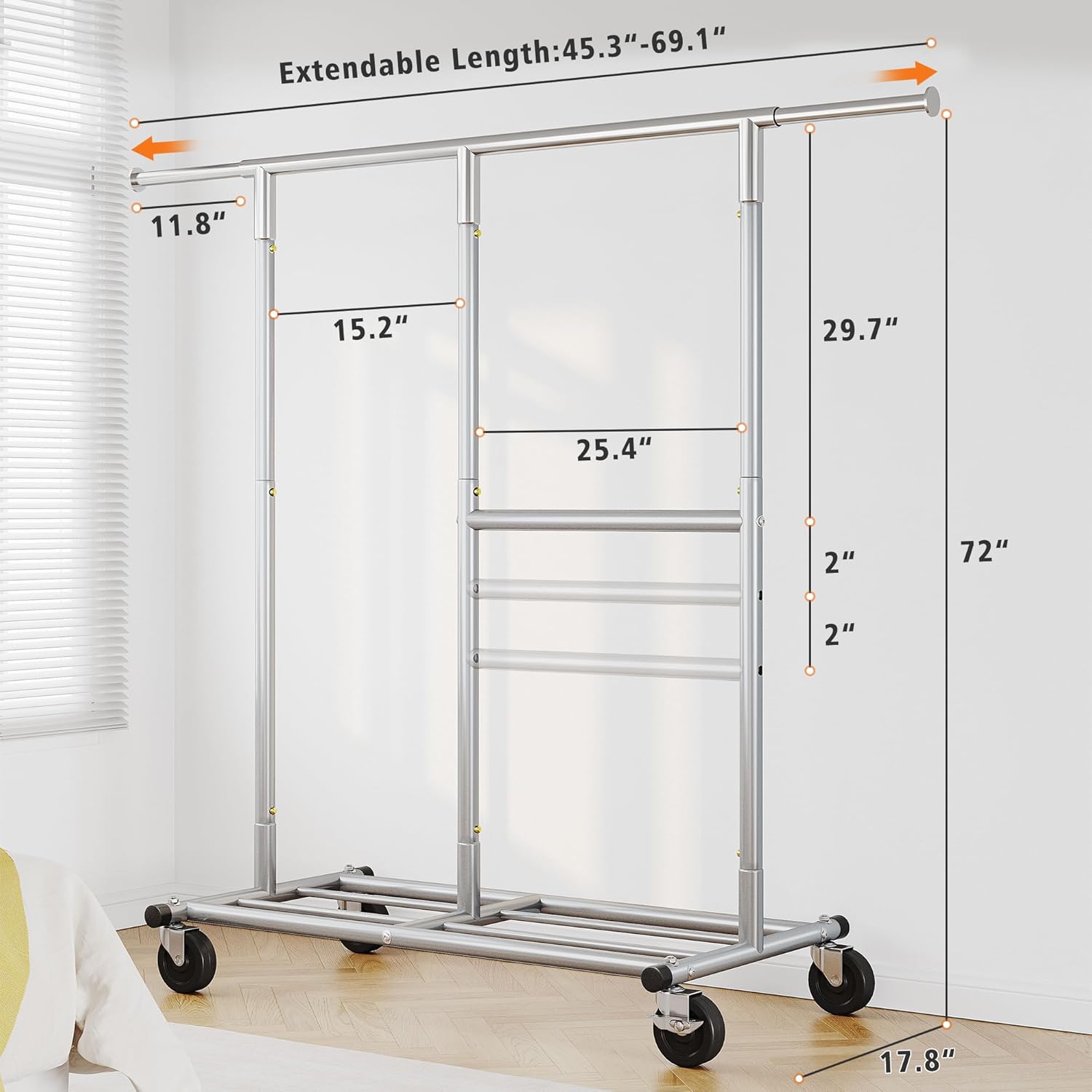 Raybee Furniture Clothes Rack Heavy Duty 450LBS Clothing Racks for Hanging Clothes Rolling Clothes Rack, Metal Clothing Rack with Wheels Collapsible & Commercial Garment Rack Portable Clothes Rack 【Black Friday】