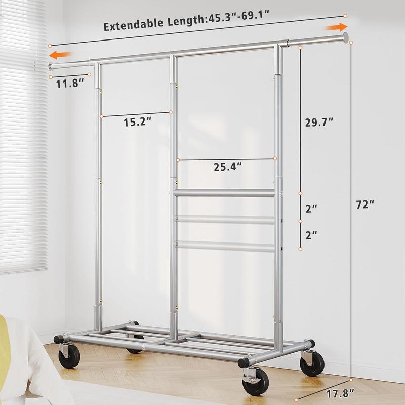 Raybee Furniture Clothes Rack Heavy Duty 450LBS Clothing Racks for Hanging Clothes Rolling Clothes Rack, Metal Clothing Rack with Wheels Collapsible & Commercial Garment Rack Portable Clothes Rack 【Black Friday】