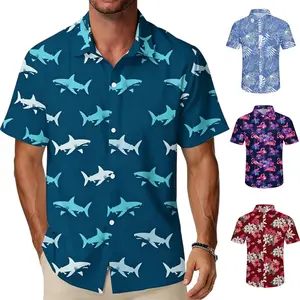 Men's Hawaiian Beach Shirt - Tropical Shark, Turtle & Flamingo 3D Print, 4-Way Stretch,  Quick-Dry, Perfect for Summer Vacation, Beach Party, Casual Wear & Aloha Events!XS-5XL