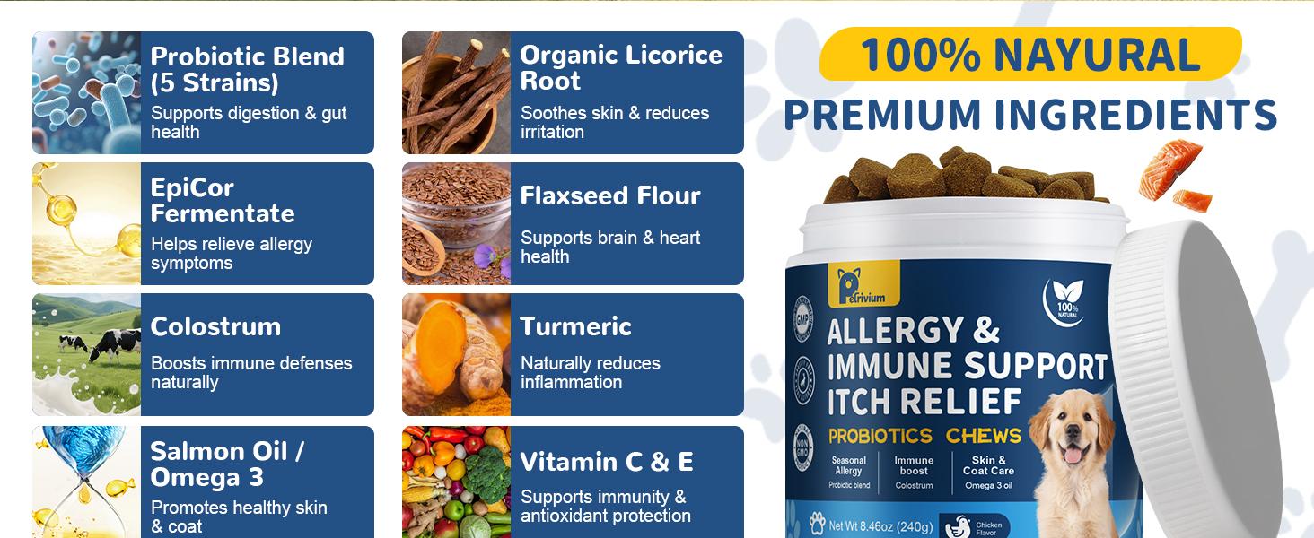 【Upgraded Formula】Allergy&Immune support chews for Dogs,JUMBO SIZE-120ct Chicken Flavor,Topper with Probiotic,Itching Skin and Ears Relief,with Colostrum Fish Oil to Boost Immune&promote Gut Health,Excessive Paw Licking,Natural Allergy Relief-Supplements 【Upgraded Formula】Allergy&Immune support chews for Dogs,JUMBO SIZE-120ct Chicken Flavor,Topper with Probiotic,Itching Skin and Ears Relief,with Colostrum Fish Oil to Boost Immune&promote Gut Health,Excessive Paw Licking,Natural Allergy Relief-Supplements