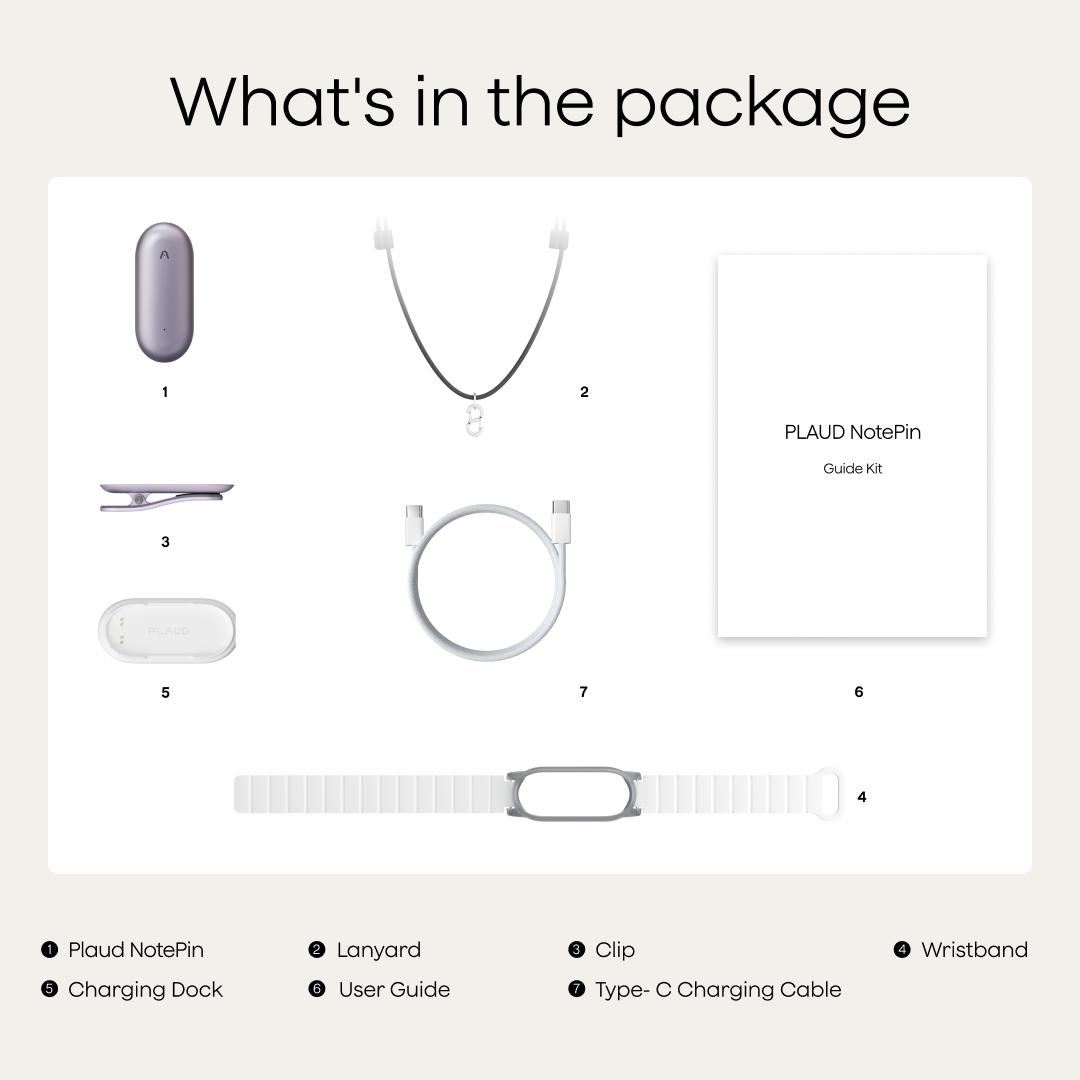 Plaud NotePin Voice Recorder,AI Voice Recorder, App Control, AI Notetaker, AI Transcribe & Summarize Support 112 Languages, 64GB Memory, Audio Recorder for Lectures, Meetings