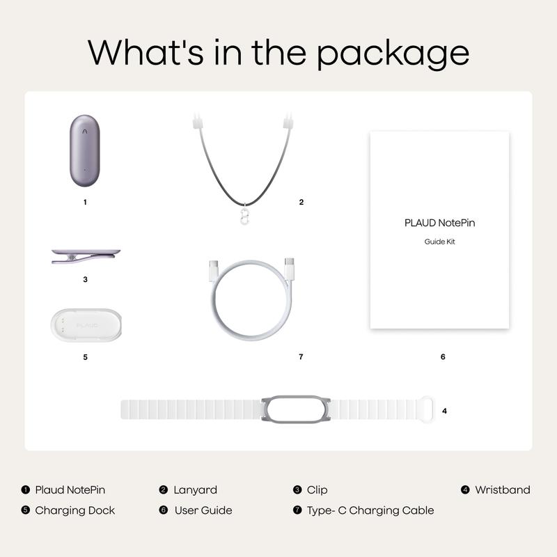 Plaud NotePin Voice Recorder,AI Voice Recorder, App Control, AI Notetaker, AI Transcribe & Summarize Support 112 Languages, 64GB Memory, Audio Recorder for Lectures, Meetings