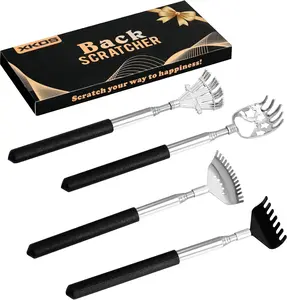 4 Pack Different Back Scratcher Portable Telescoping with Rubber Handles, Extendable Metal Back Massager Tool with Beautiful Box, Stocking Stuffers for Men Women Adults (Black) No Brand