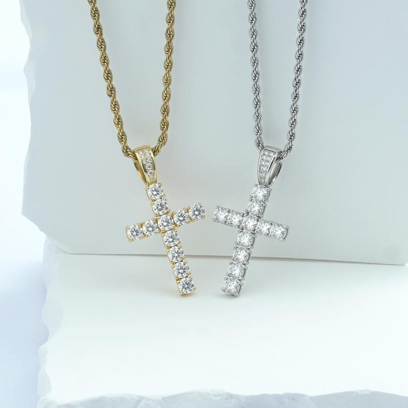 Delzzad 5.6ct Unisex Classic Cross Pendant Necklace Synthetic Moissanite Necklace S925 Chain Perfect for Any Occasion & Everyday Wear Birthday Anniversary Christmas Gifts