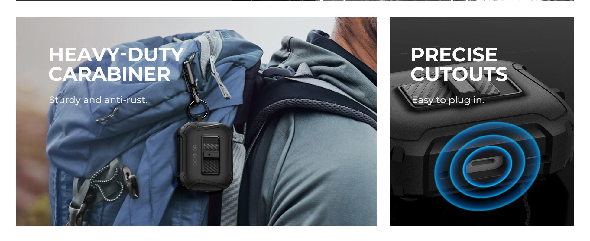 Dexnor Magnetic Case for AirPods Pro 2nd/1st Generation (2023/2022/2019), Compatible with MagSafe, Drop-Proof Lock Full-Body Shockproof Hard Protective Cover Rugged Bumper Cases with Carabiner Protection Handy