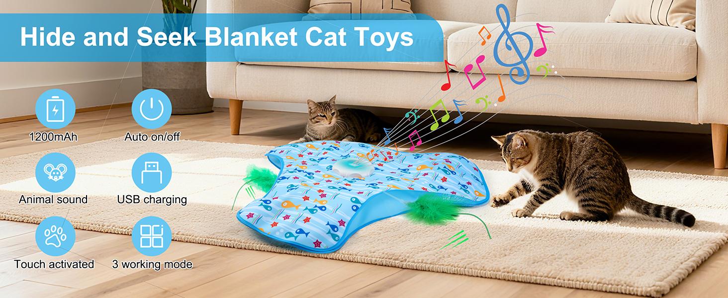 【2 Feather】Hide and Seek Cat Toys Interactive Rechargeable Moving Feathers Real Mouse Squeaky Touch Activated Exercise Toys for Indoor Cats