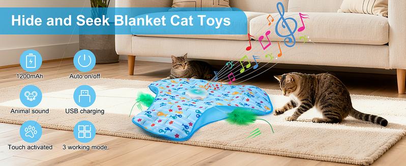 Hide and Seek Cat Toys Interactive Rechargeable Moving Feathers Real Mouse Squeaky Touch Activated Exercise Toys for Indoor Cats