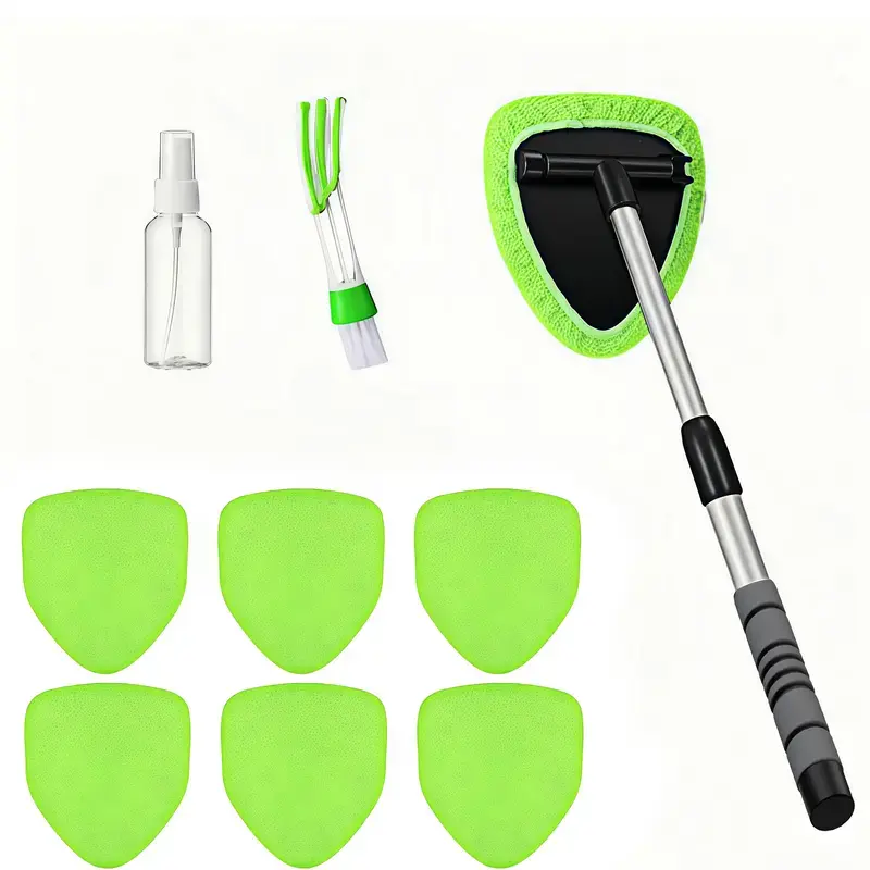 Windshield Window Cleaner Tool, Windshield Cleaner Car Windshield Cleaning Tool with Reusable Microfiber Pads Glass Wiper Kit with Extendable Handle Car Window Cleaner for Car Cleaning Replacement