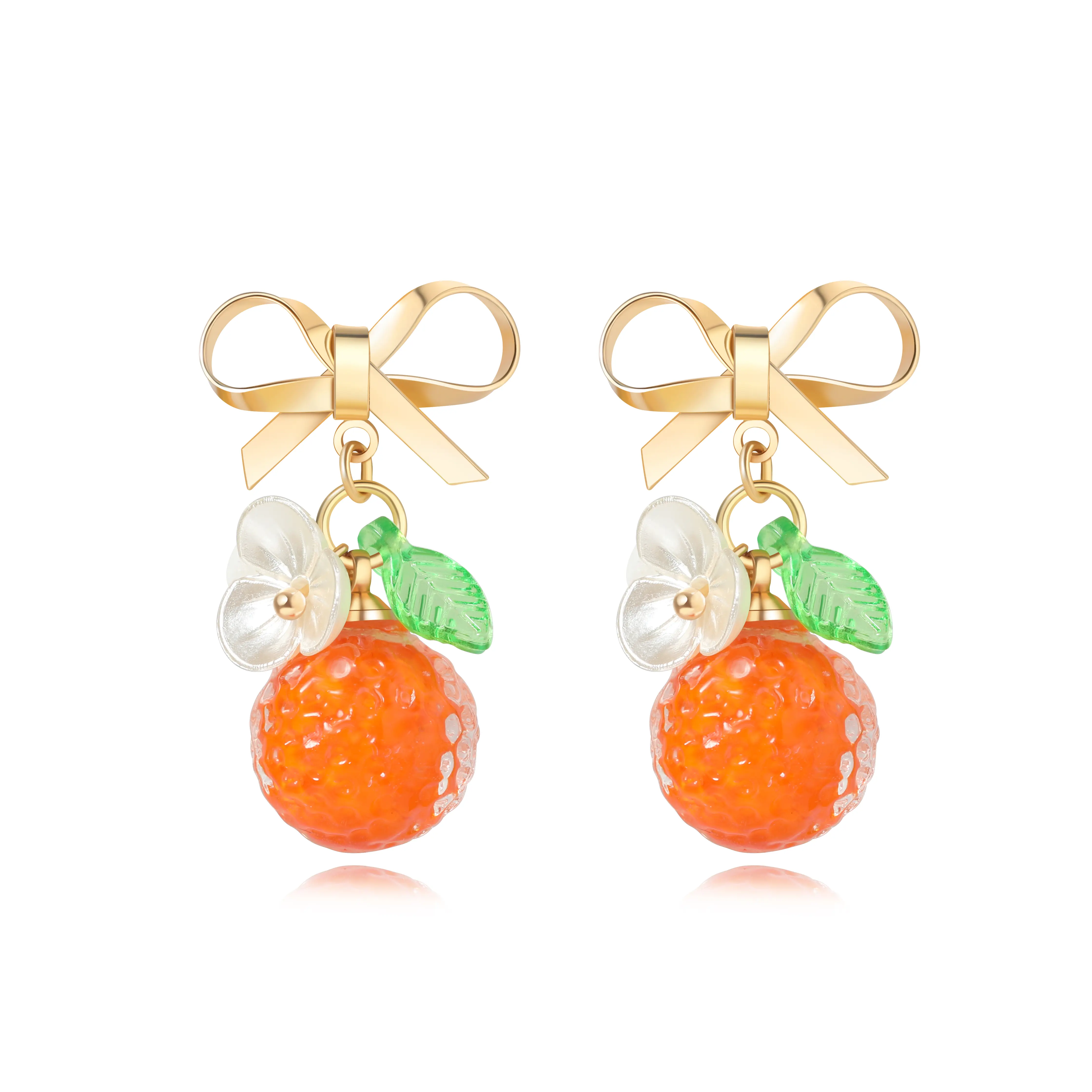 Women’s Vibrant Orange Hypoallergenic Dangle Studs - Handmade Craft Decorative Charm Earrings, Fruity Bowtie Design with Imported Czech Glass Beads, Colorful Embellished Lightweight Casual Jewelry for Daily Wear (Dangle Studs Add Movement to Outfits)