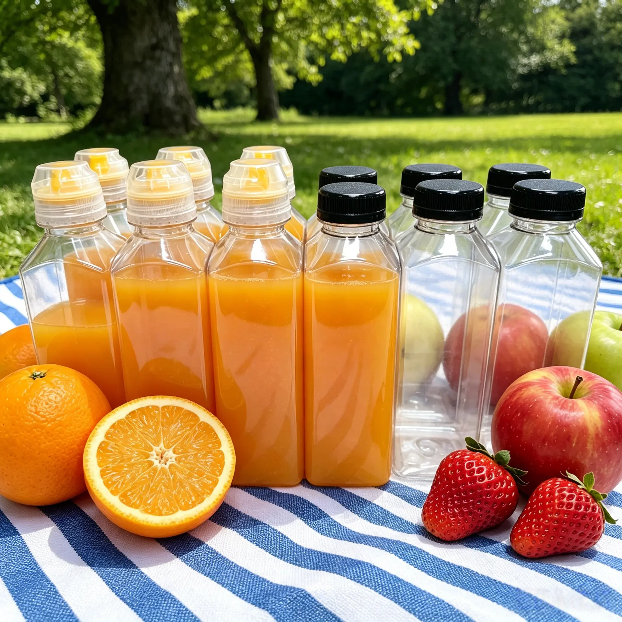 12-Pack 12 oz Empty Clear Plastic Juice Bottles with Leakproof Dual Caps, Squeeze Design & Silicone Spout, Large-Capacity Beverage Containers Convenient for Storage, Suitable for Juicing & Homemade Drinks