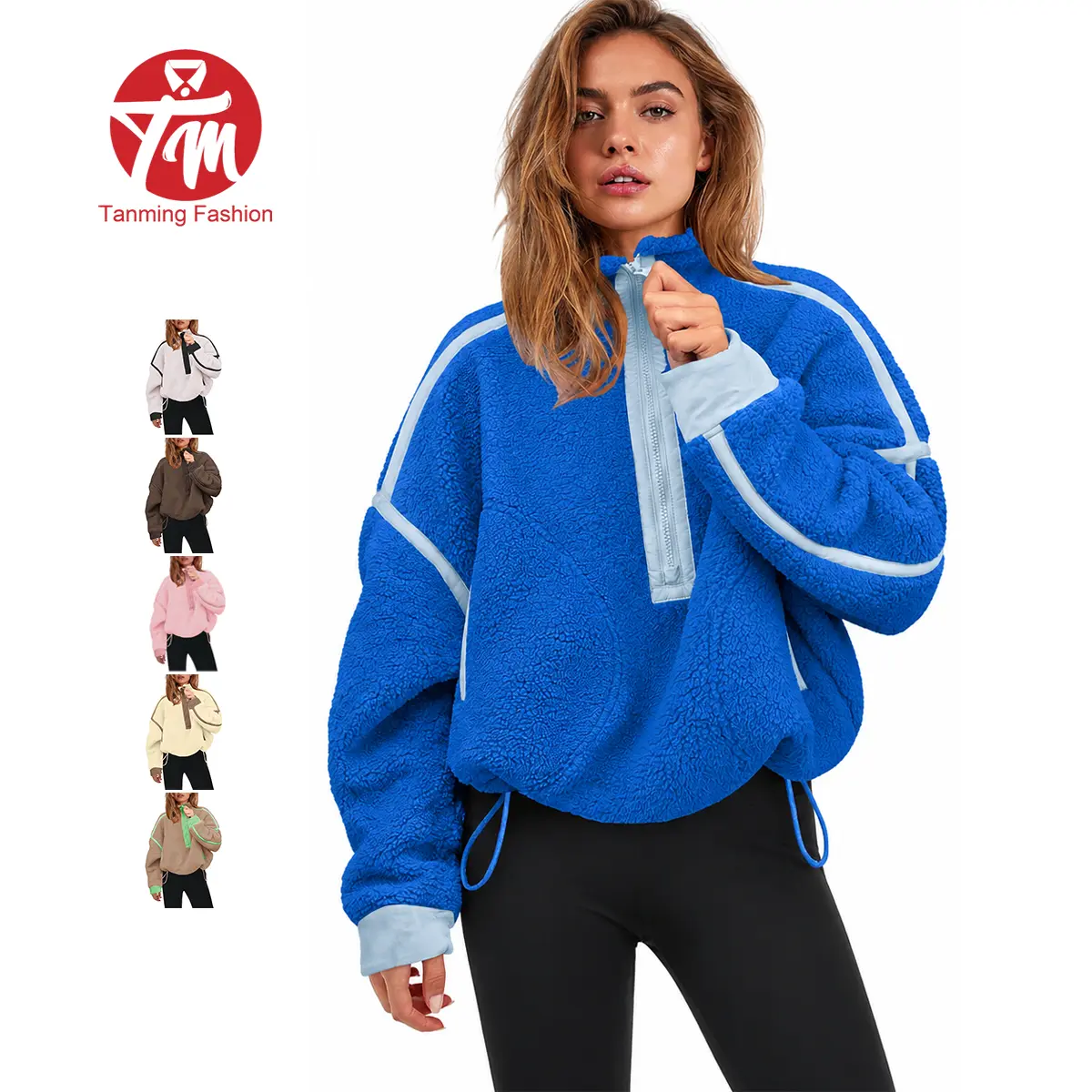 Tanming Women's Casual Half Zip Fleece Sherpa Pullover Fuzzy Sweater, Soft Cozy Long Sleeve Layering Top with Pockets, Winter, Warm Coat, Travel Outfits