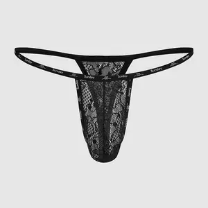 Men's Stylish Menswear Thong - Lace, Letter Ribbon, See-through Mesh Underwear