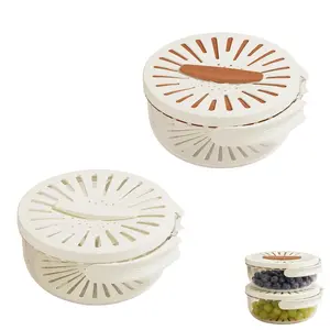 2-in-1 Draining and Preservation Basket: Simplify Washing and Storing Vegetables Fruits, Drain Container with Foldable Handle with Lid for Kitchen Picnic Camping