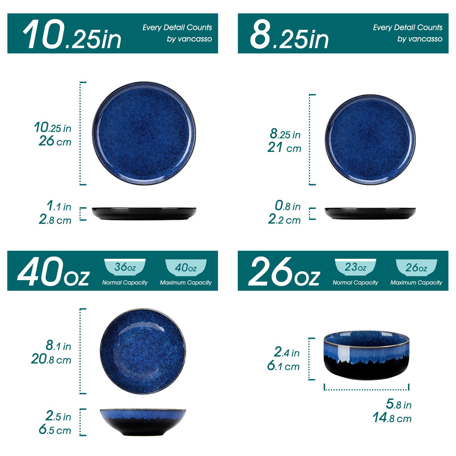 Vancasso Starry Lipped-Edge Piece Dinnerware Set, Reactive Glaze Plates & Bowls Set, Stoneware Set, Dishwasher, Microwave Safe, Cutlery Tableware set, Includes Dinner Plates, Dessert Plates, Soup Plates and Cereal Bowls