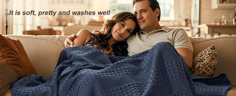 PHF 100% Cotton Weave Waffle Blanket, Aesthetic Soft Woven and Breathable Blanket for Bed Sofa Home Decor for All Seasons, New Year Gift