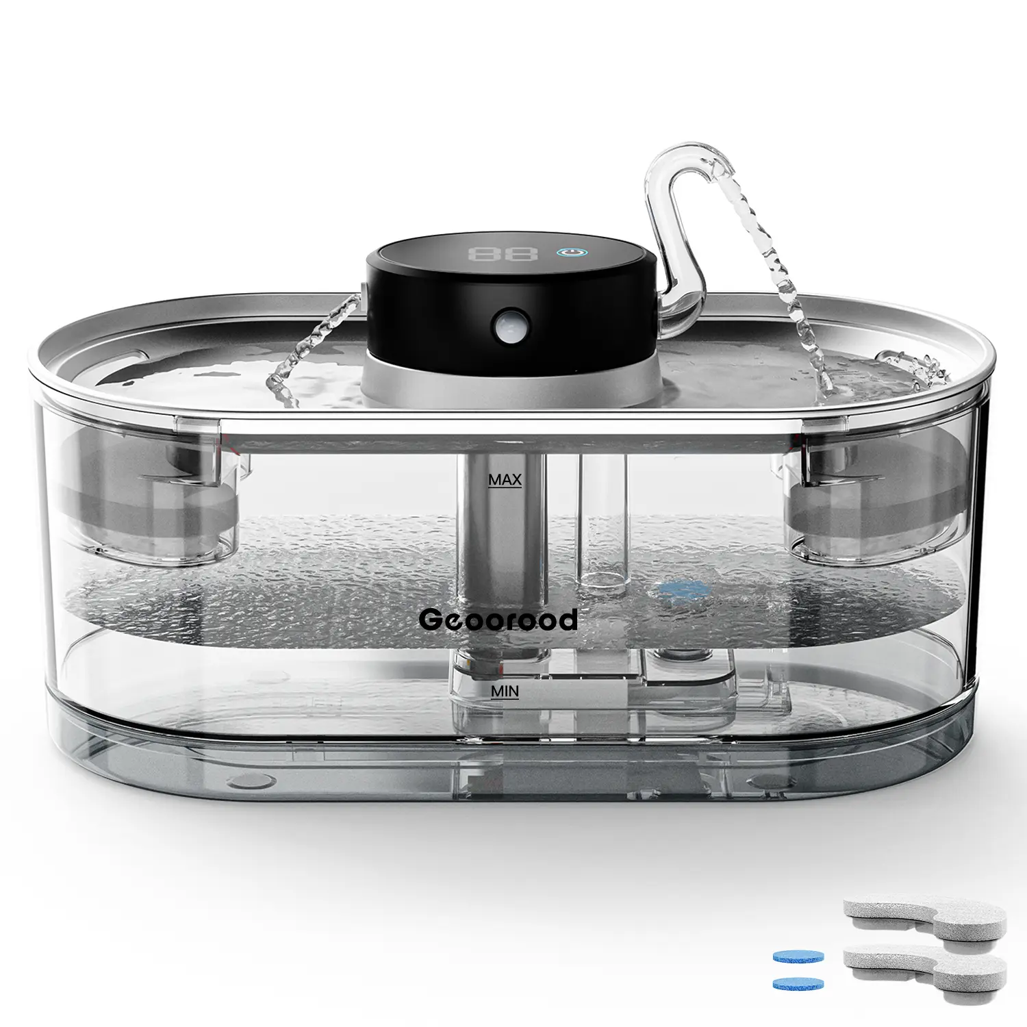 Geoorood Cordless Pet Water Fountain - 3.5L Automatic Water Bowl with Smart Sensor, Red Light Refill Cue, Shock-Safe, 15-Day Runtime, 2 Filters for Cats and Dogs (Summer Essentials Deals)