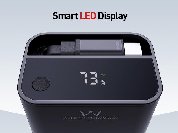 iWALK LinkPod Reel 20000mAh 65W Power Bank with Retractable USB-C Cable, Triple Device Charging, LED Display, White Portable Charger for iPhone, MacBook, Tablets - Smartphone