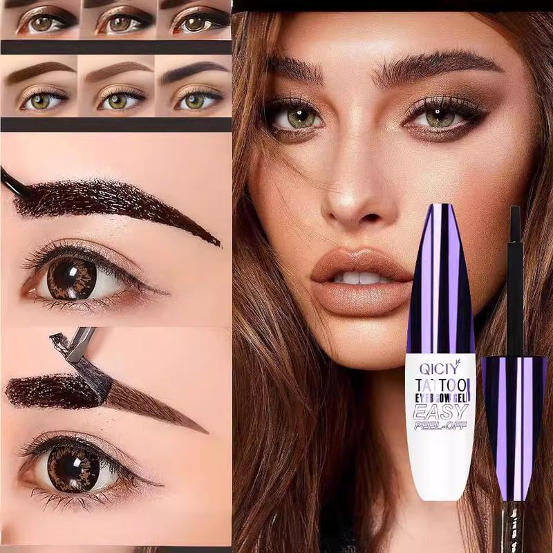 Easy Peel-Off Eyebrow Gel - Waterproof & Sweatproof, Long-Lasting Black or Brown Tattoo Tint, Film Forming, Medium Coverage for All Skin Types