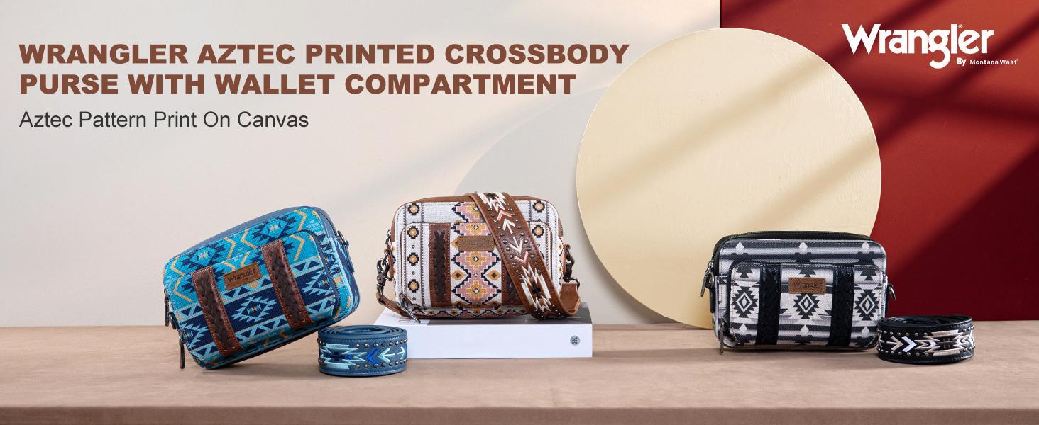 Wrangler Crossbody Bag for Women Boho Aztec Small Multi Pocket Crossover Purse