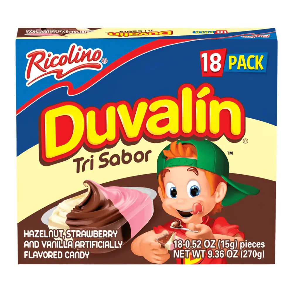 Ricolino Duvalin Tri Sabor 18 Pack - Hazelnut, Strawberry and Vanilla Flavored Creamy Candy - Mexican Candy, Dulces Mexicanos