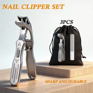 Ergonomic Anti-Slip Curved Nail Clipper Set, designed specifically for seniors, features a unique angled curved blade with a wide mouth, suitable for thick nails and toenails.The matching bright nail file allows for precise polishing of the nails.