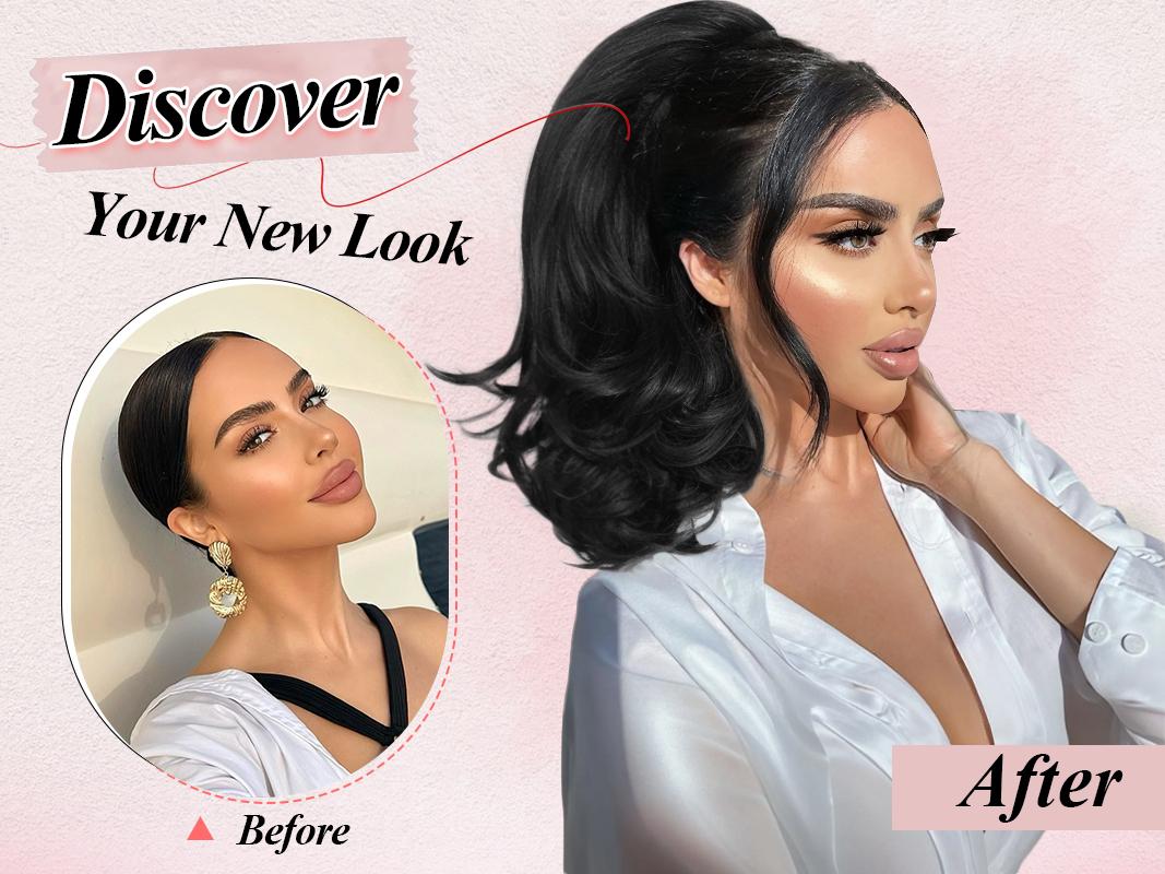 HIUSVO Ponytail Extension 12 Inch Wavy Pony Tail Clip in Claw Hair Extensions Synthetic Hairpiece Natural Looking for Women