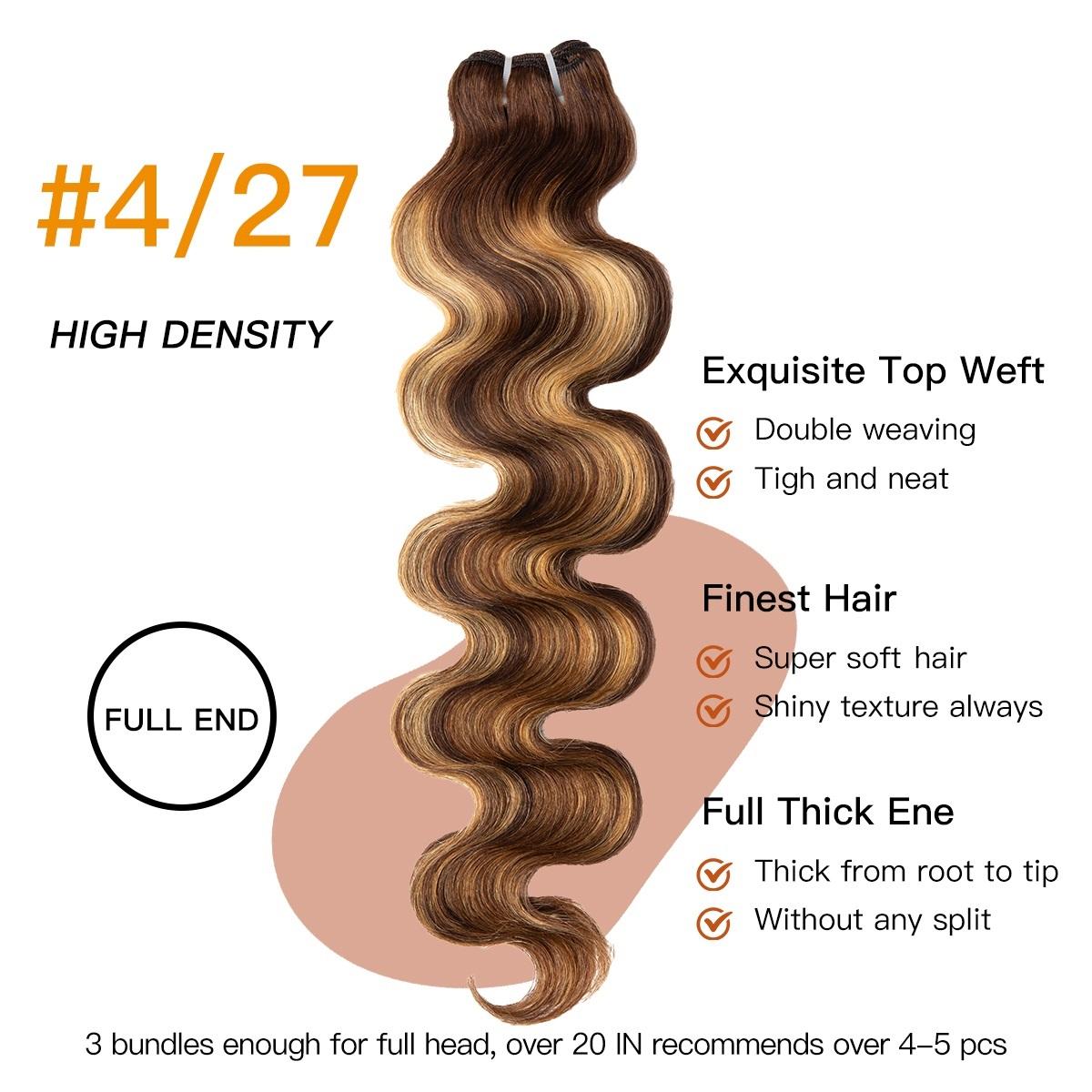 [Wequeen] #FB30 Highlight Hair Bundles Brazilian Colored Human Hair #T1B/P4/27 Body Wave Straight Quick Weave Sew in/Glue in Budget Friendly 10A
