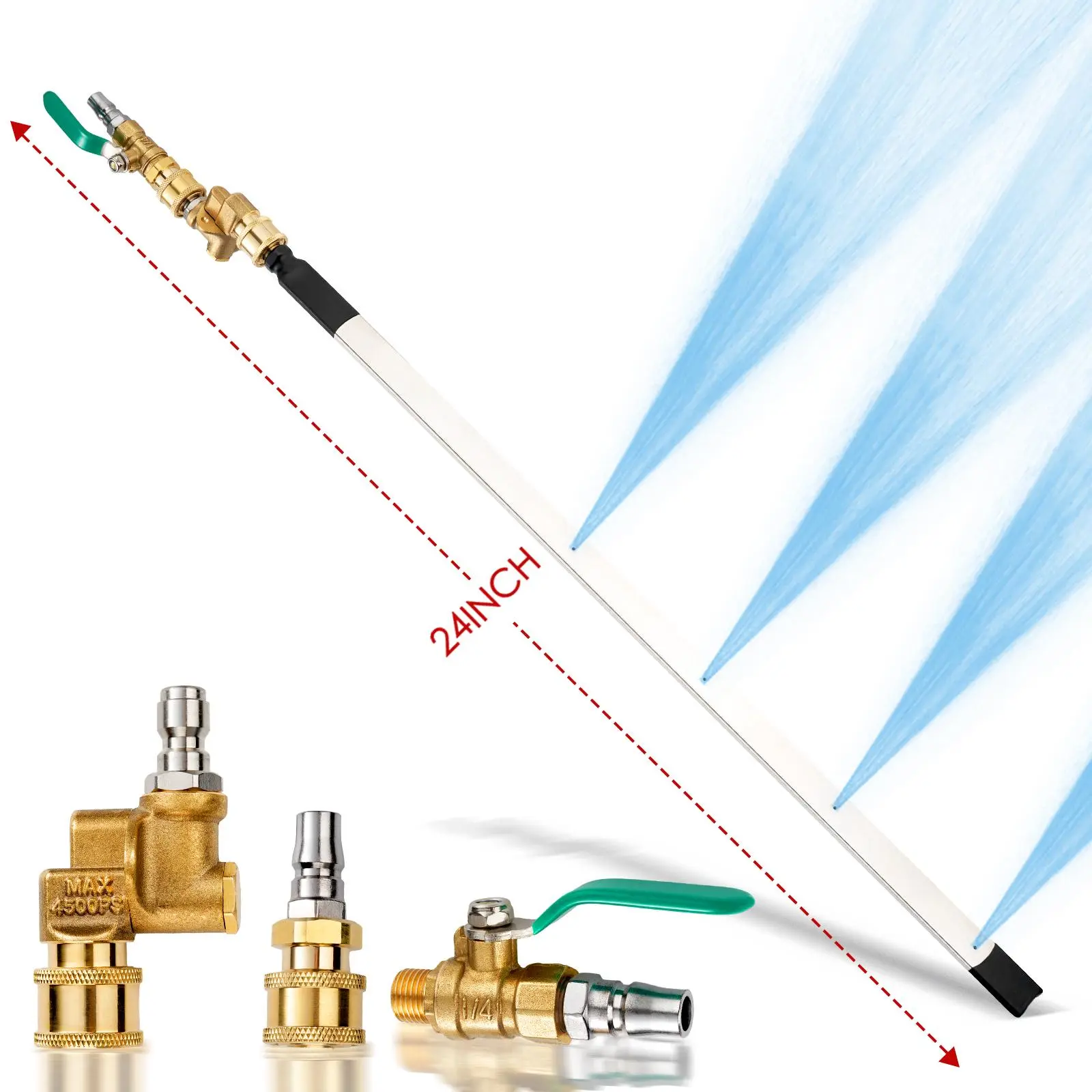 Radiator Cleaning Wand with Air Pipe Quick Connector, 4500 PSI 24'' High Pressure Radiator Cleaning Tool, Quick Water Tank Cleaner for Household Cars Trucks SUV RV (no Switch)