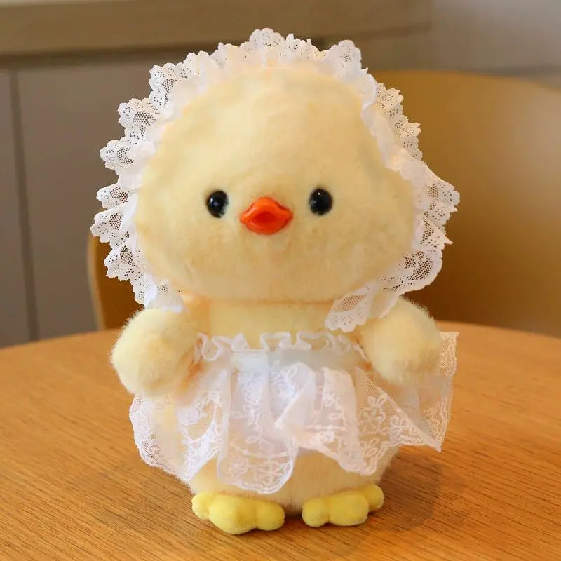 Cuddly Gauze Duck Stuffed Toy with Lace Trim - Cute Duck Design, Soft Huggable Classic Novelty Toy, Stuffed Animal Gift for Cute Animal Aesthetic Fans, Fabric
