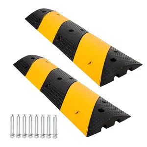 GARVEE 3.3 FT Rubber Speed Bump, 2 Pack 2-Channel Modular Traffic Driveway Speed Bump, Heavy Duty Cable Protector Ramp with Bolts for Asphalt, Concrete, Garage, Gravel Roads