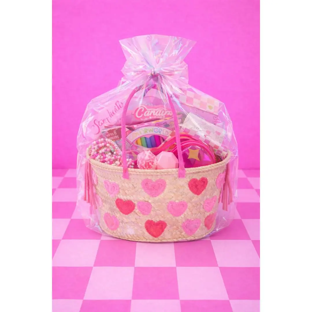 Girls Valentines Day Pink Heart Basket Girls Valentines Day Pink Heart Basket