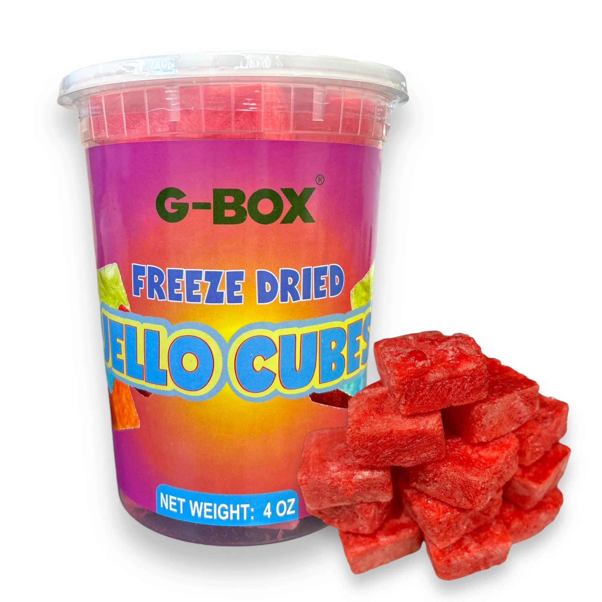 G-Box Freeze Dried Jello Cubes Strawberry Flavor - USA-Made Freeze-Dried Candy - Handmade Freeze Dried Frozen Jello Sweet Snack