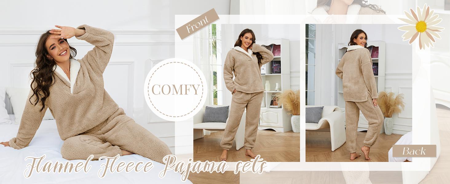 Close-up product detail of Women's Fleece Long-Sleeve 2-Piece Pajama Set