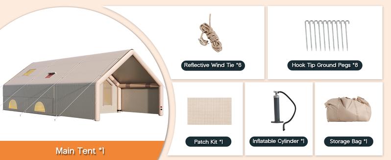 AMERLIFE Inflatable Tent for Camping, Large Blow Up Tent with Easy Setup Pump, Skylight, Stove Jack, Doors, Waterproof Oxford Outdoor Cabin, Ideal for Family, Emergency Shelter, Glamping