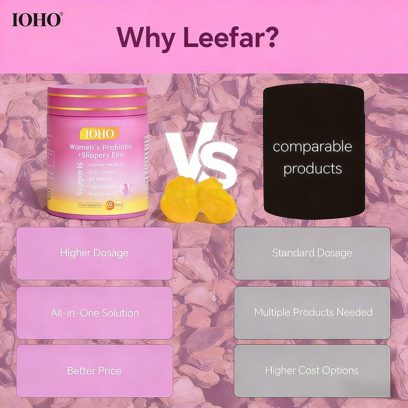 Women's Probiotic Gummies with Slippery Elm & Prebiotics for pH Balance & Intimate Moisture 60 Hawaiian Pineapple Flavored Counts-IOHO