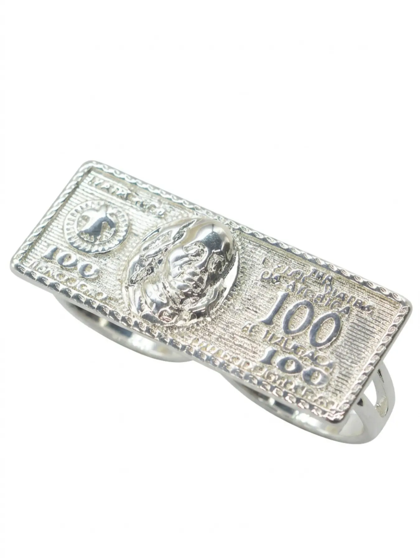 14k Silver Plated $100 Bill Double Ring, Statement Rings, Unisex Jewelry, Finger Jewelry, Music Festival Accessory, Streetwear Fashion, Perfect Gift for Him/her