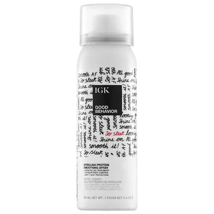 IGK GOOD BEHAVIOR Spirulina Protein Smoothing Spray Travel | Keratin Like Treatment + Frizz Control + Heat Protectant | Cruelty Free | 80ml | 2.4 oz
