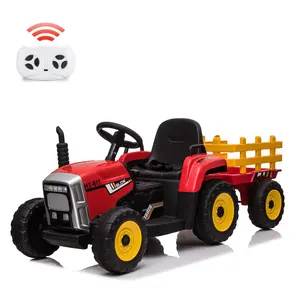 12V Kids Ride On Tractor with Trailer, 25W Dual Motors, 3-Gear Shift, 7 Led Headlights, and Mp3 Player - Ride-On Toy for Toddlers Ages 3+(Red)