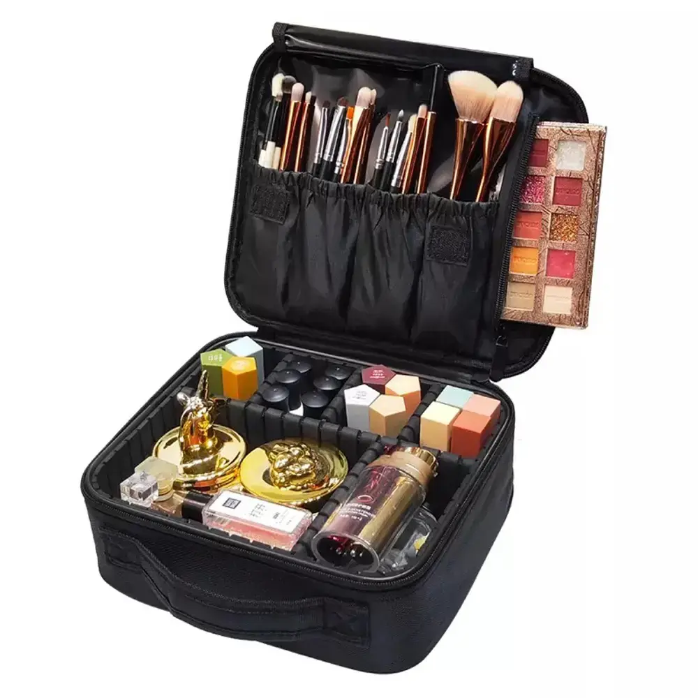 Travel Cosmetic Bag (10.2 in) - Portable Makeup Organizer with Adjustable Dividers for Cosmetics, Brushes, Toiletries, Jewelry, Digital Accessories | Storage Organization, Beauty on the Go, Travel Cosmetic Bags