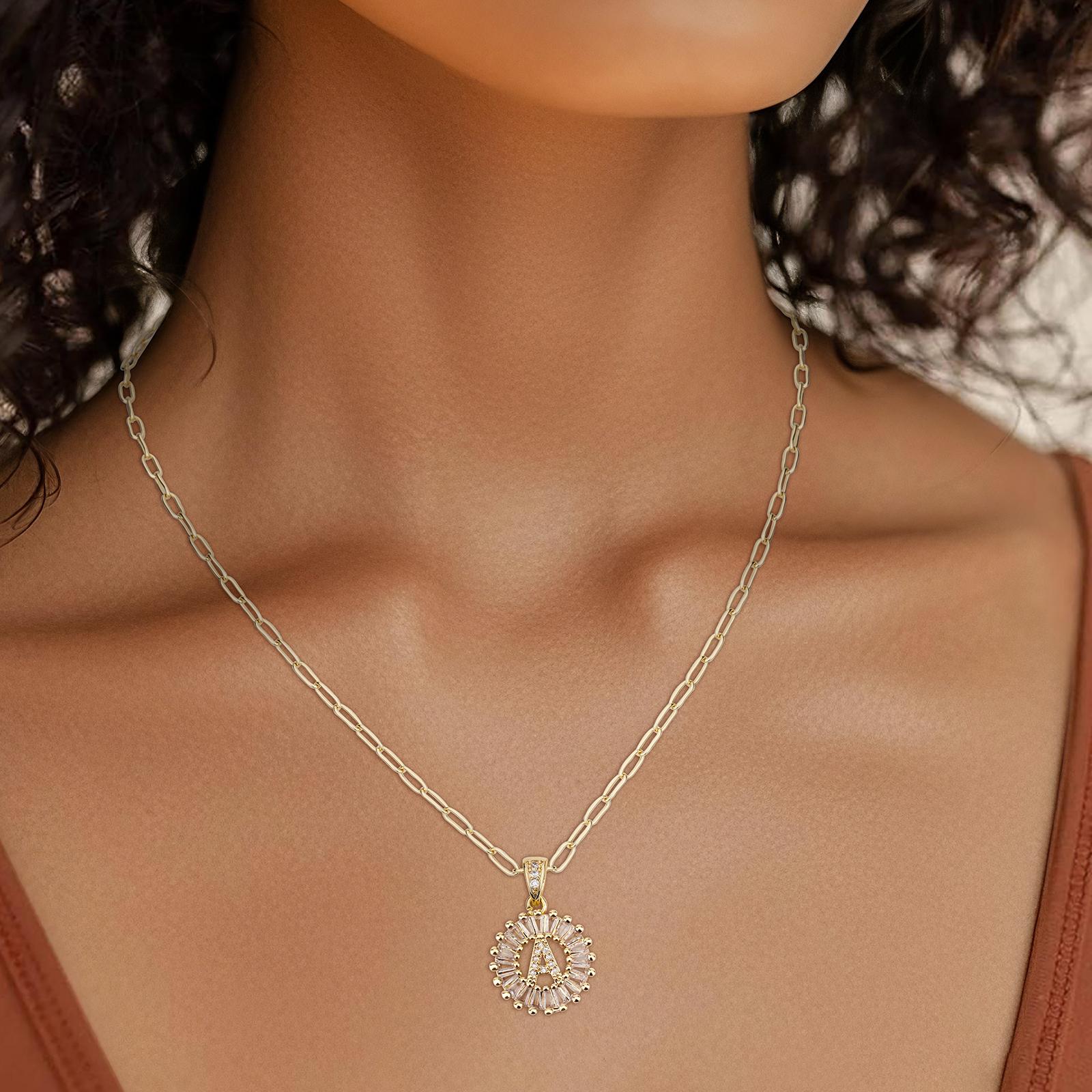 MEIITRUE Initial Letter Pendant Necklaces for Women, 14K Gold Plated Zirconia Birthstone Alphabet Necklace, 2 Chains & 1 Pendant Jewelry Set