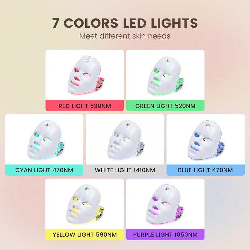 SHMHE Red light therapy mask, 7-color LED photorejuvenation mask, daily care photorejuvenation, wireless charging, ideal gift for women, autumn and winter skin care facial care gift