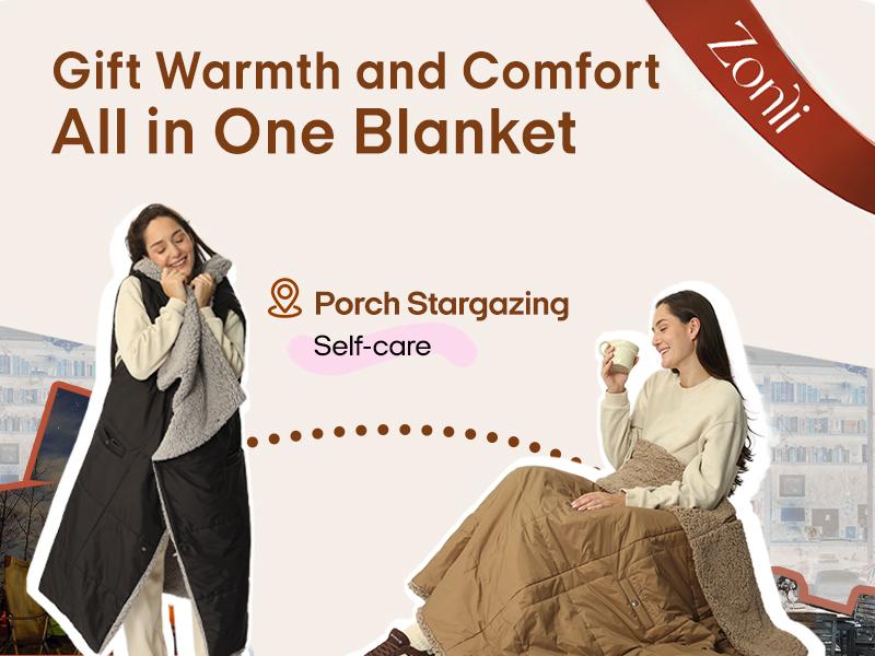 ZONLI Battery Operated Wearable Heated Blanket Z Style in Carbon Fiber 3 Heat Levels 10000mAh Rechargeable for Home Office Travel Camping  Household Gifts for parents, Christmas gifts, must-have for winter, convenient heating blanket