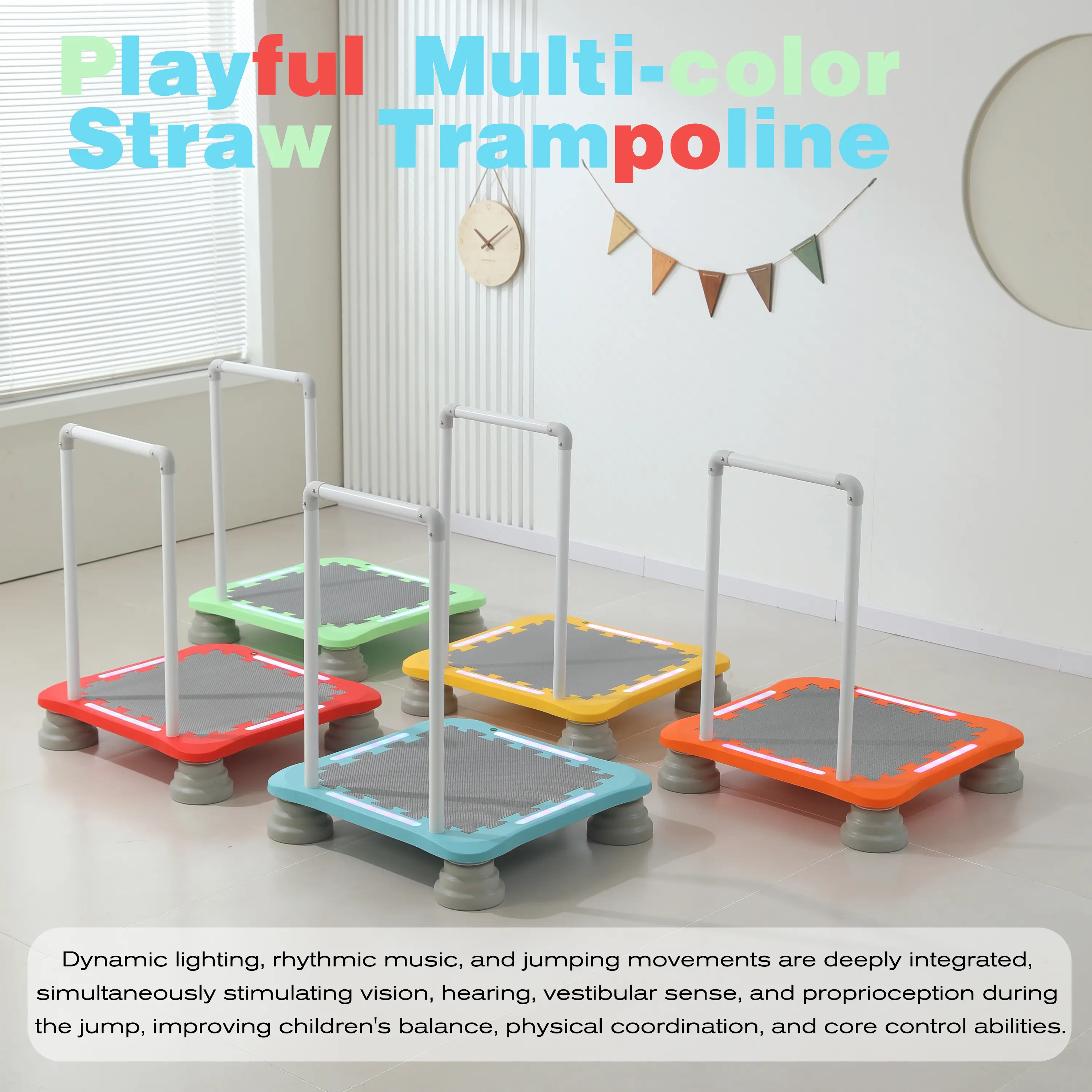 【US-based sellers】LED Music Trampoline with Independent Light & Sound, Jump-Activated Colorful Lights, Built-in Music Tracks, Separate On/Off Controls for Each