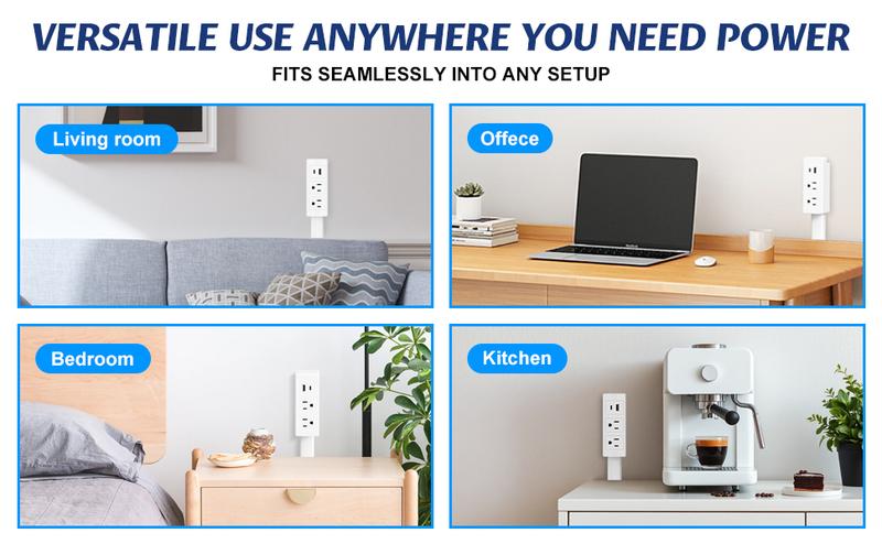 【100% FIRE-SAFE】EAZY Outlet Extender – Prevents Fire Hazards, Extendable 18"-28" Featuring USB-C, USB-A & 2 AC Outlets, 180° Rotating Plug Adapter for Hard-to-Reach Sockets Behind Furniture, 2025 TikTokShop Black Friday Trending Product