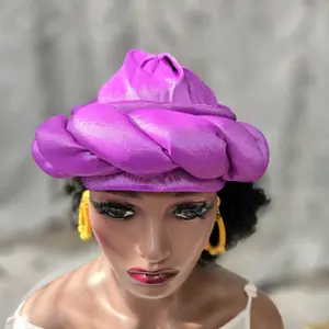 Mini Turban Gele pre tied African Headwrap in Vibrant Purple for Stylish Outfits
