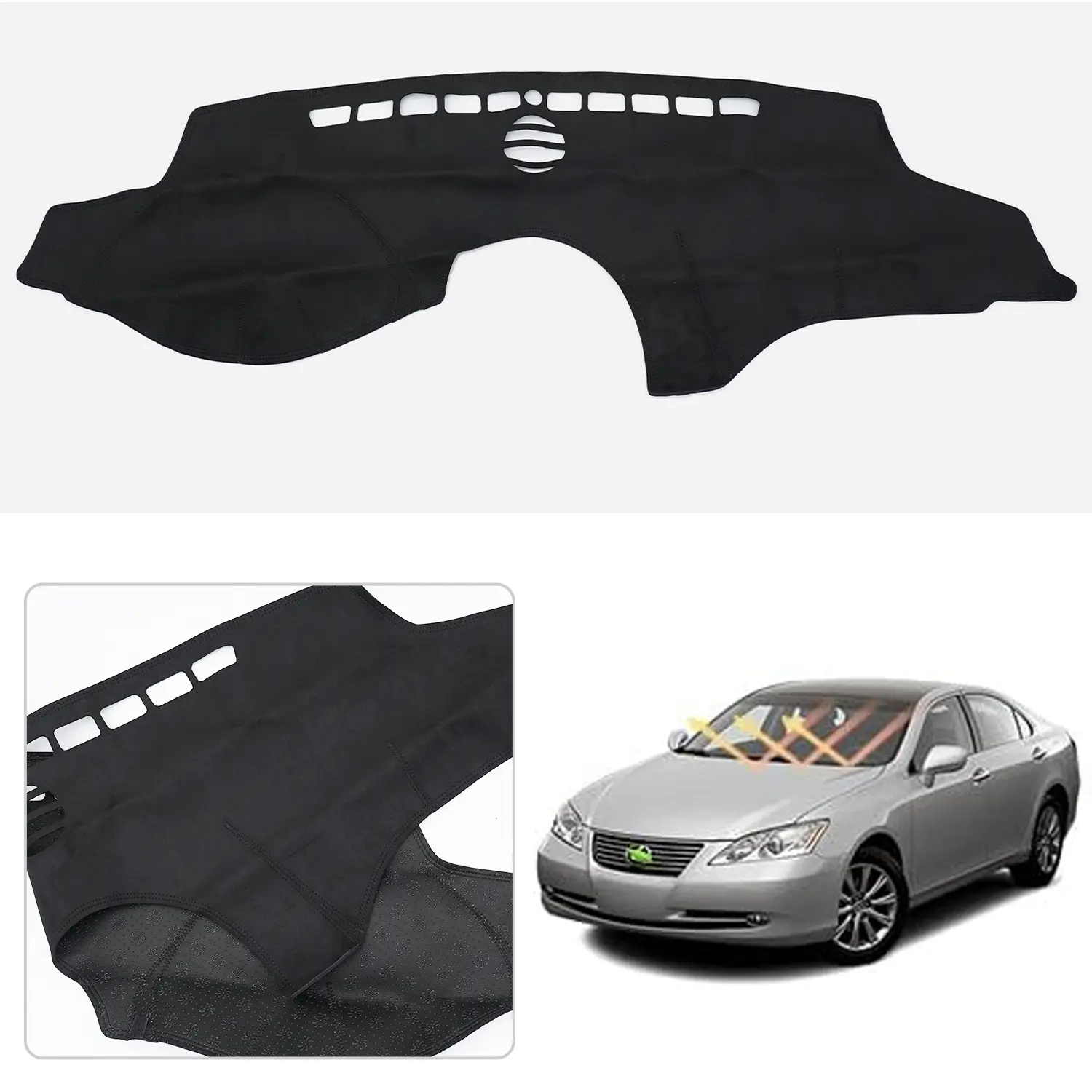 Canvcle Custom Fit Lexus ES350 Dash Mat 2007-2011 Non-Slip Suede Dashboard Cover for Heat Insulation Anti-Glare Carpet Protector Black Car Interior