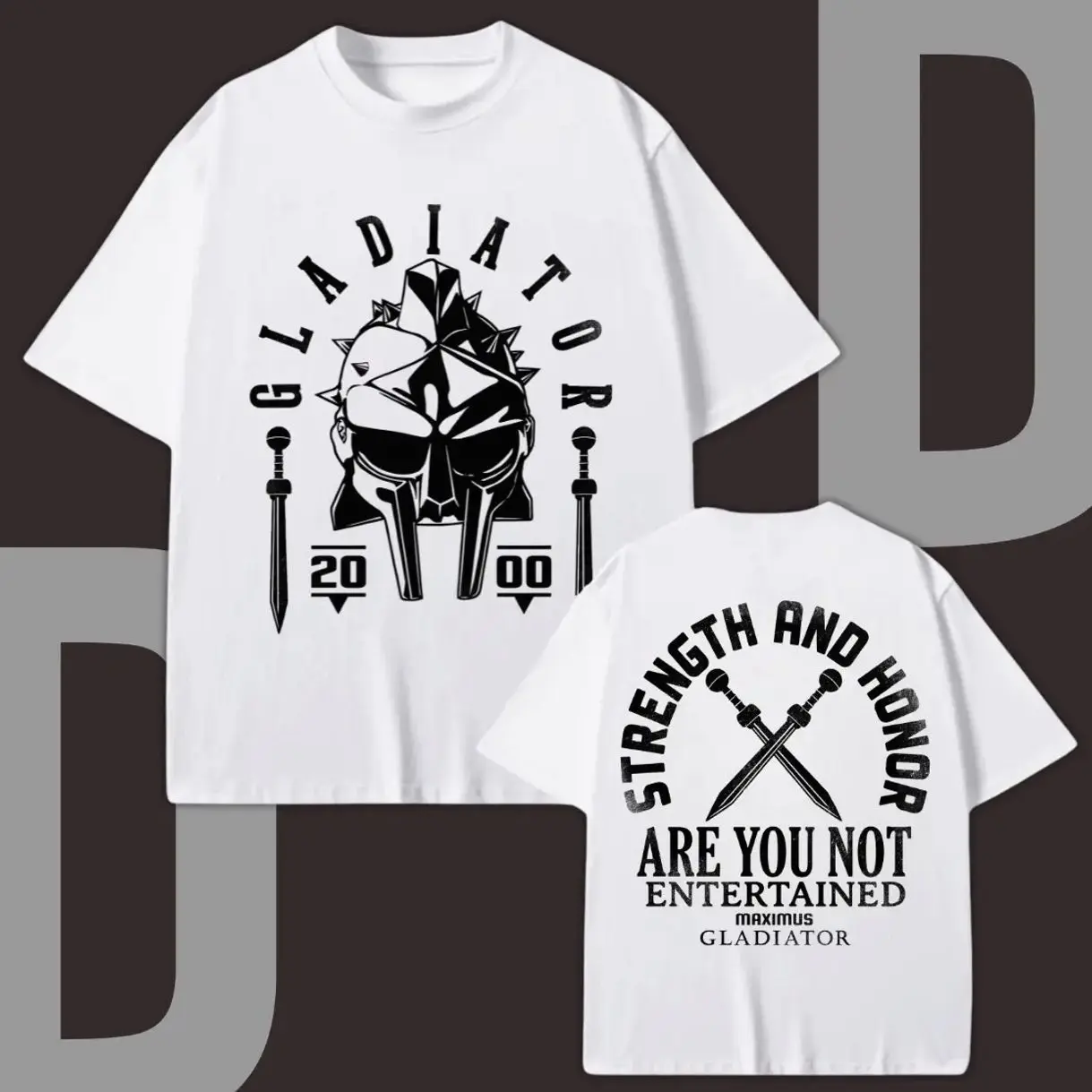 Retro Roman Warrior Graphic T-Shirt, Vintage Gladiator Strength Honor Tee, Front & Back Print, Soft Cotton Unisex Casual Shirt for Men Women