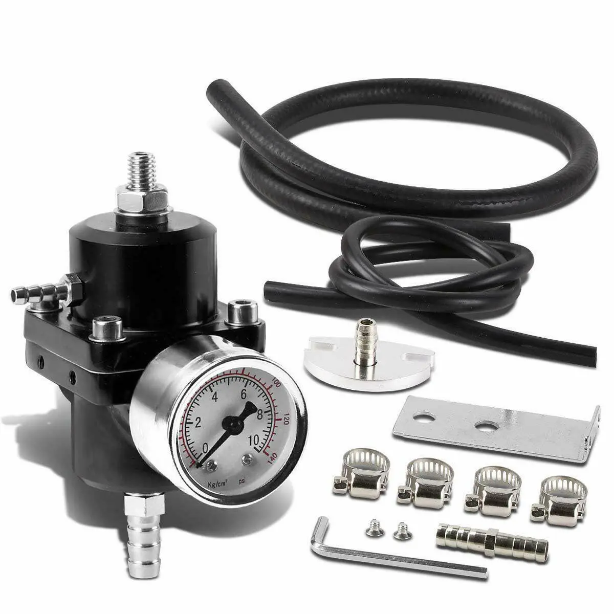 Aluminum Universal Adjustable Fuel Pressure Regulator + Gauge+ Fitting Kit Black Aluminum Universal Adjustable Fuel Pressure Regulator + Gauge+ Fitting Kit Black